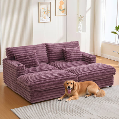 82" Oversized Double Chaise Lounge Sofa Bed with USB Ports & Cup Holders