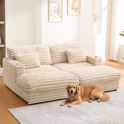 82" Oversized Double Chaise Lounge Sofa Bed with USB Ports & Cup Holders