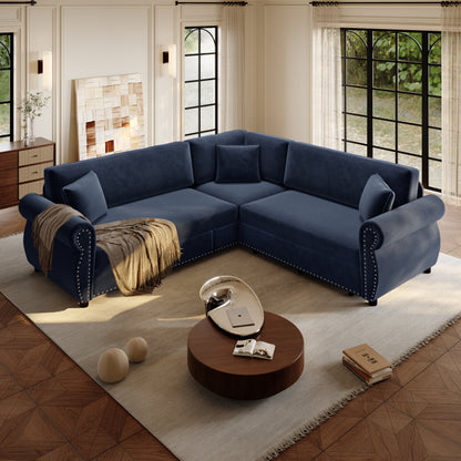 88.2" L-Shaped Chenille Sectional Sofa with Pull-Out Bed & Rolled Arm