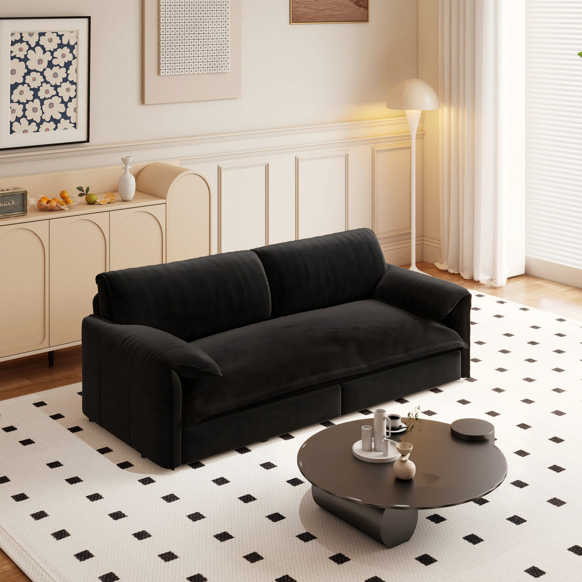 3-in-1 Convertible Queen Sofa Bed with Side Storage, Velvet Loveseat