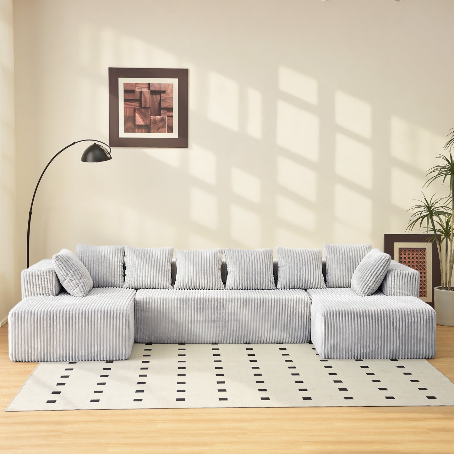 6-Seat Upholstered Modular Sectional Sofa with Square Arms & Pillow Back - Medium-Soft Comfort for Living Room