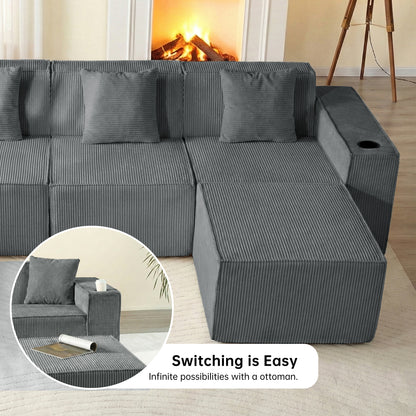Modern Gray Flexible 6-Seat U-Shaped Sofa Set - Self-Expanding, Medium-Duty Polyester, Cloud-Like Soft Seating, Easy Setup