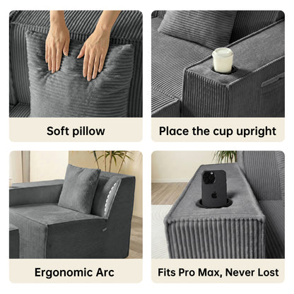 Modern Gray Flexible 6-Seat U-Shaped Sofa Set - Self-Expanding, Medium-Duty Polyester, Cloud-Like Soft Seating, Easy Setup