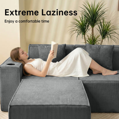 Modern Gray Flexible 6-Seat U-Shaped Sofa Set - Self-Expanding, Medium-Duty Polyester, Cloud-Like Soft Seating, Easy Setup