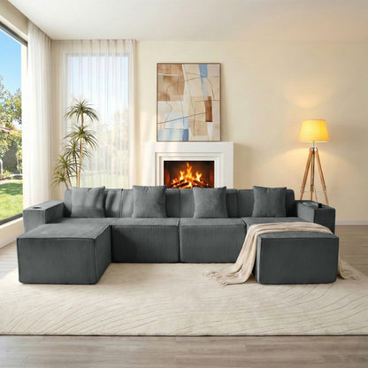 Modern Gray Flexible 6-Seat U-Shaped Sofa Set - Self-Expanding, Medium-Duty Polyester, Cloud-Like Soft Seating, Easy Setup