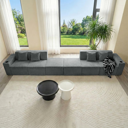 Modern Gray Flexible 6-Seat U-Shaped Sofa Set - Self-Expanding, Medium-Duty Polyester, Cloud-Like Soft Seating, Easy Setup