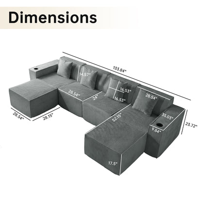 Modern Gray Flexible 6-Seat U-Shaped Sofa Set - Self-Expanding, Medium-Duty Polyester, Cloud-Like Soft Seating, Easy Setup