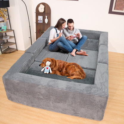 Gray Modular Corduroy Sectional Sofa - 6-Seat No-Assembly Couch for Living Room