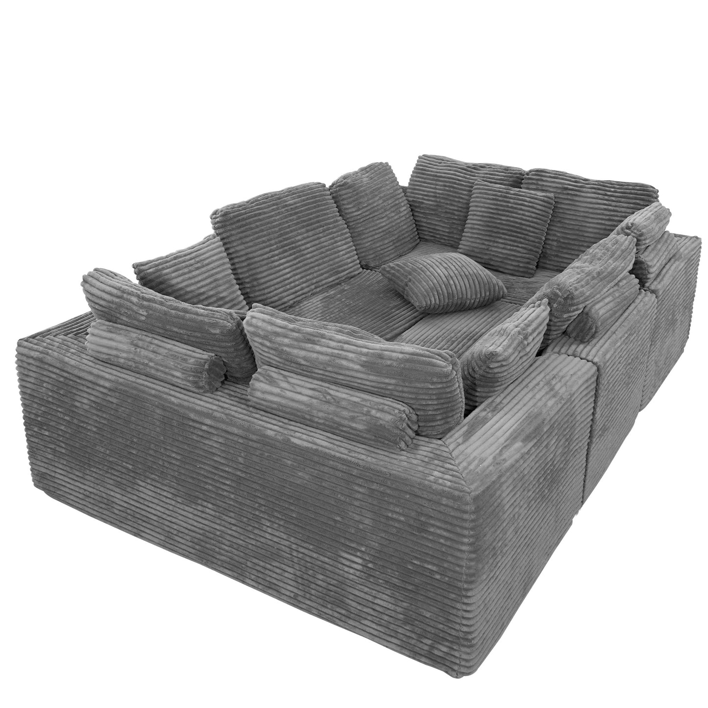 Gray Modular Corduroy Sectional Sofa - 6-Seat No-Assembly Couch for Living Room