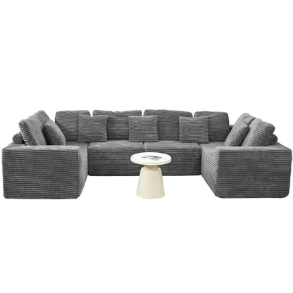 Gray Modular Corduroy Sectional Sofa - 6-Seat No-Assembly Couch for Living Room