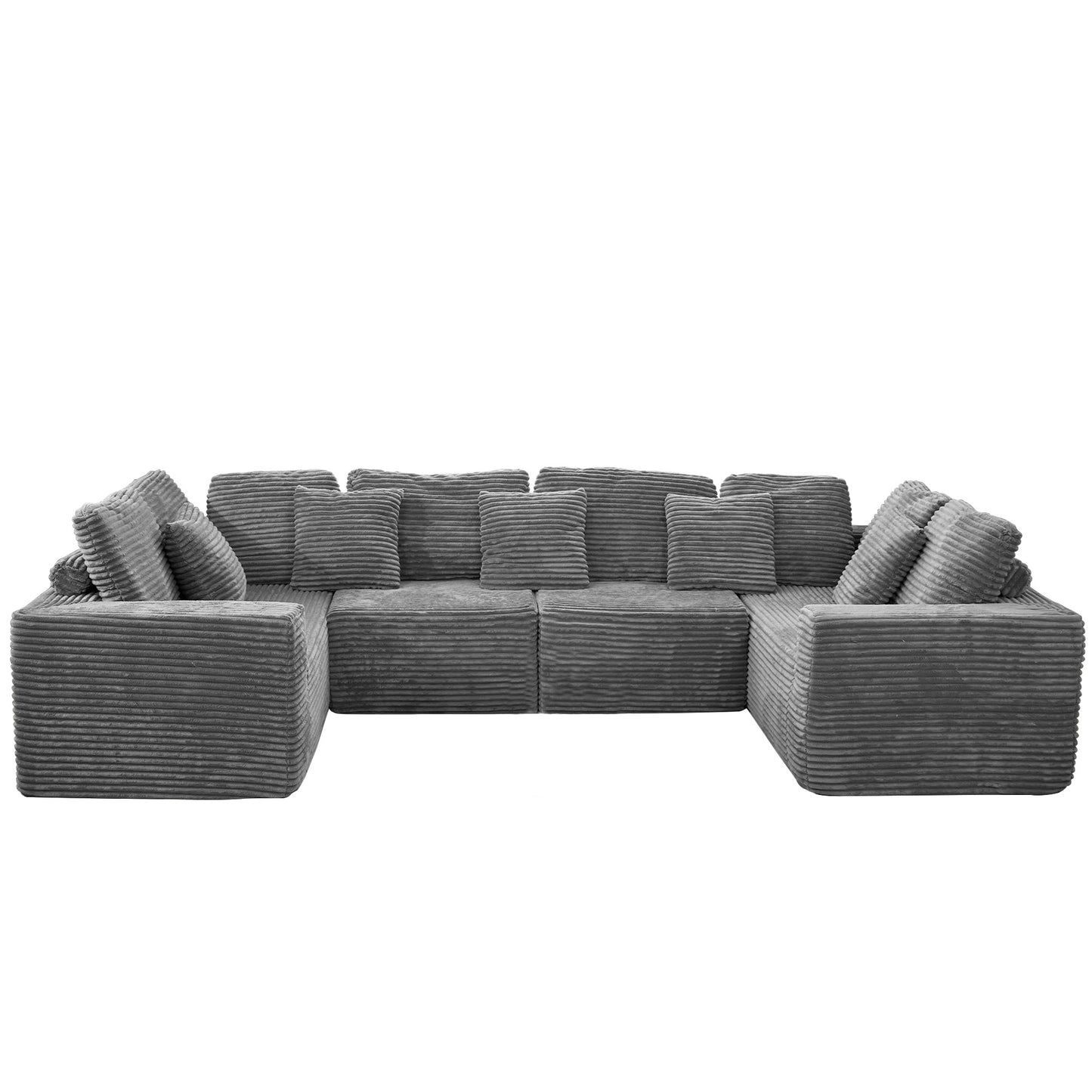 Gray Modular Corduroy Sectional Sofa - 6-Seat No-Assembly Couch for Living Room