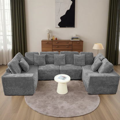 Gray Modular Corduroy Sectional Sofa - 6-Seat No-Assembly Couch for Living Room