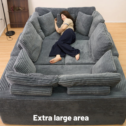 Gray Modular Corduroy Sectional Sofa - 6-Seat No-Assembly Couch for Living Room