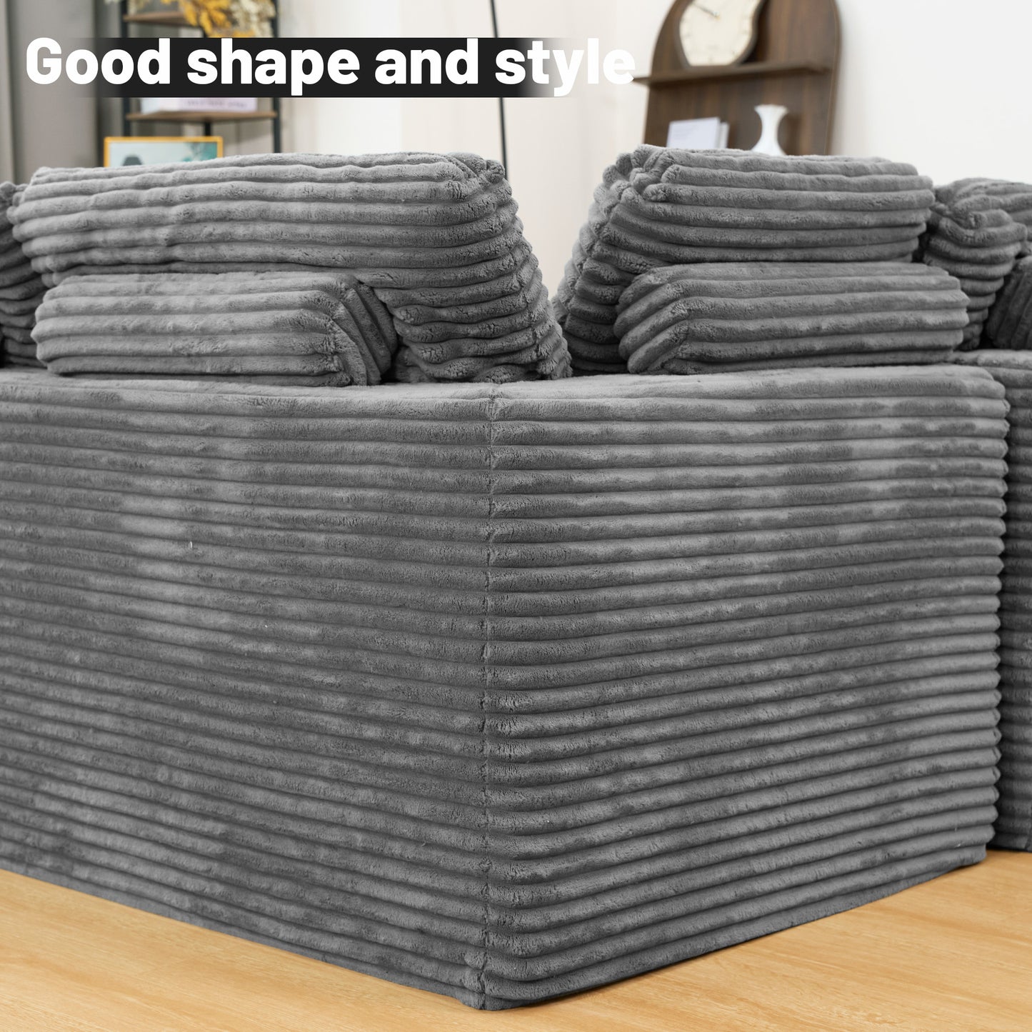 Gray Modular Corduroy Sectional Sofa - 6-Seat No-Assembly Couch for Living Room