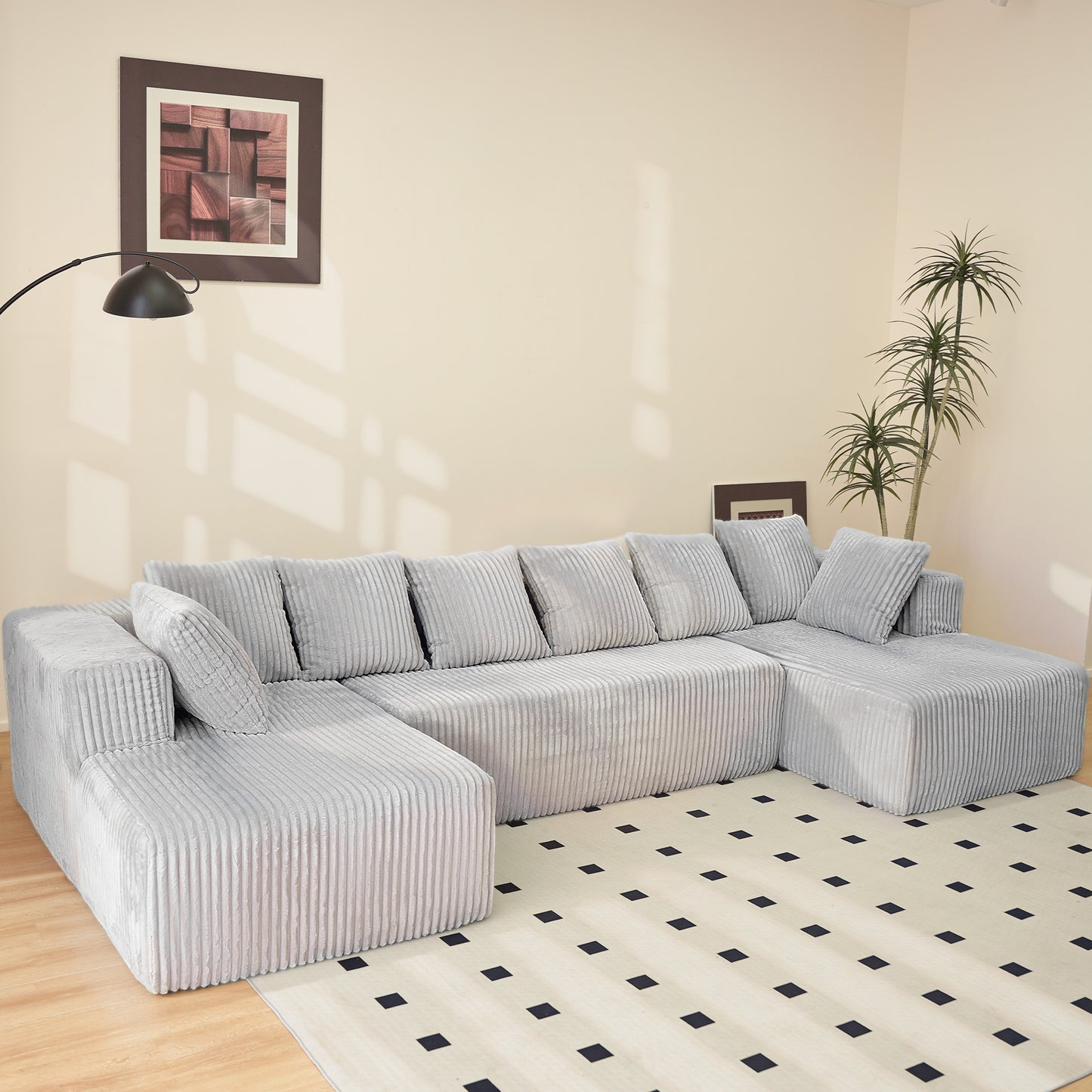 6-Seat Upholstered Modular Sectional Sofa with Square Arms & Pillow Back - Medium-Soft Comfort for Living Room