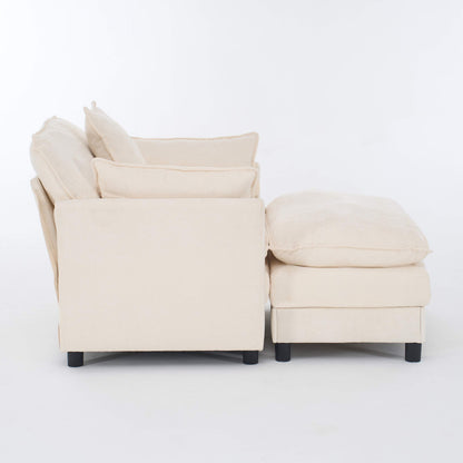 39.4" Chenille Accent Chair with Ottoman, Beige Upholstered Armchair