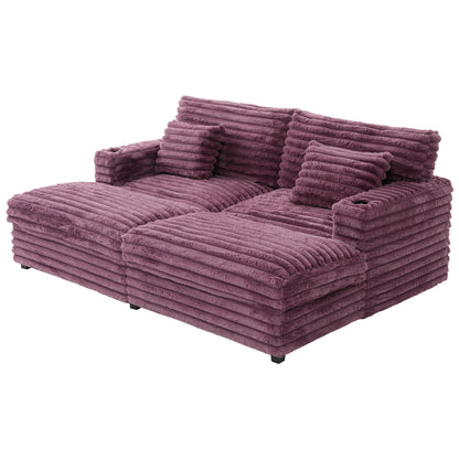 82" Oversized Double Chaise Lounge Sofa Bed with USB Ports & Cup Holders
