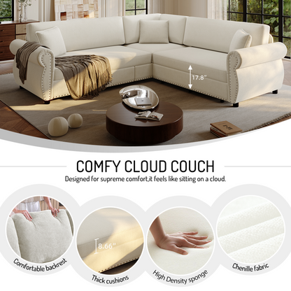 88.2" L-Shaped Chenille Sectional Sofa with Pull-Out Bed & Rolled Arm