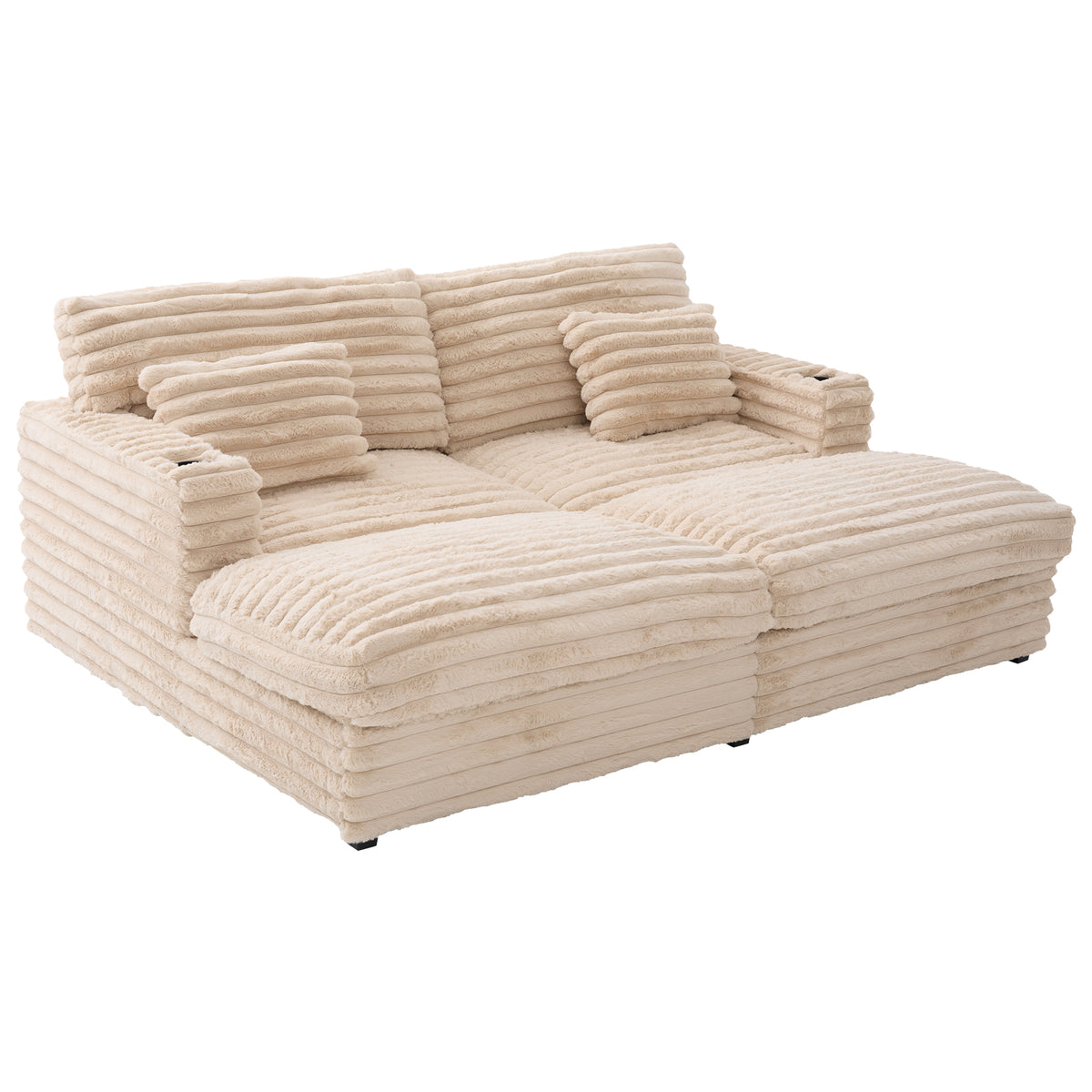 82" Oversized Double Chaise Lounge Sofa Bed with USB Ports & Cup Holders