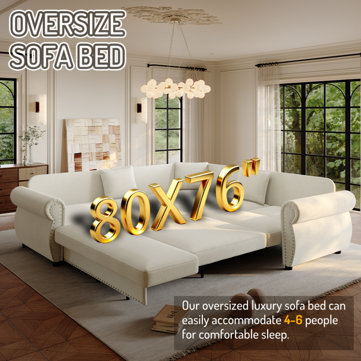 88.2" L-Shaped Chenille Sectional Sofa with Pull-Out Bed & Rolled Arm