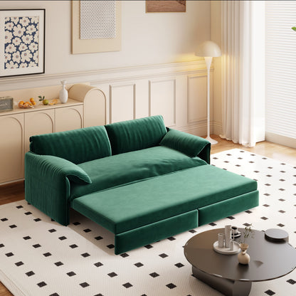 Queen Pull-Out Velvet Sleeper Sofa, 3-in-1 Convertible Bed with Side Storage