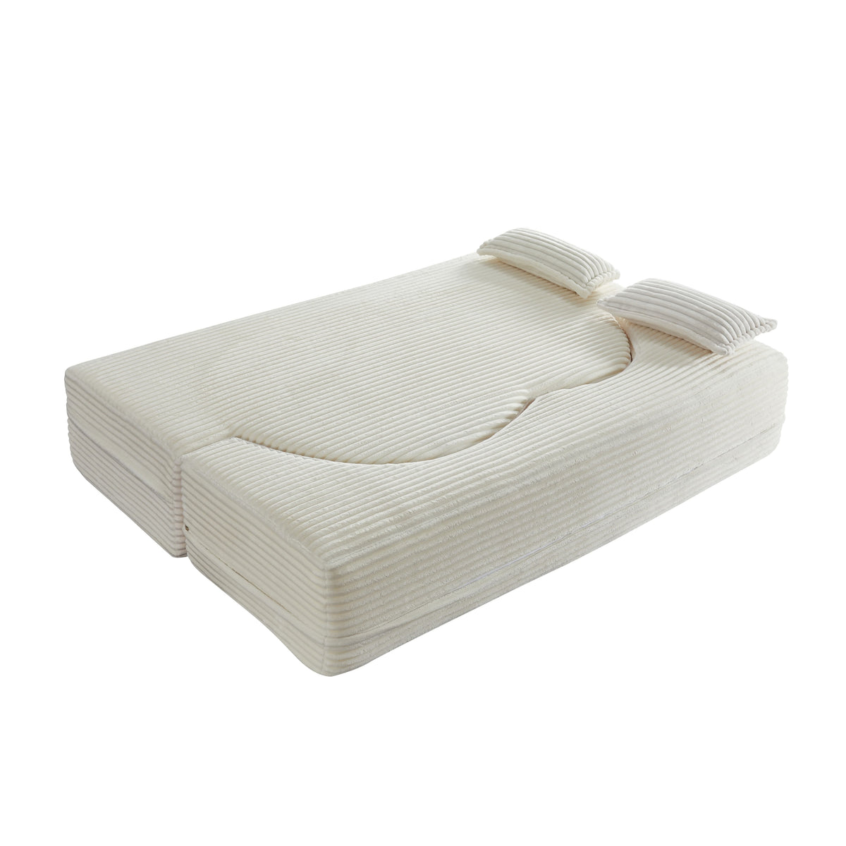 Plush Corduroy Full-Size Sleeper Sofa Bed, 15" Folding Mattress with 2 Pillows