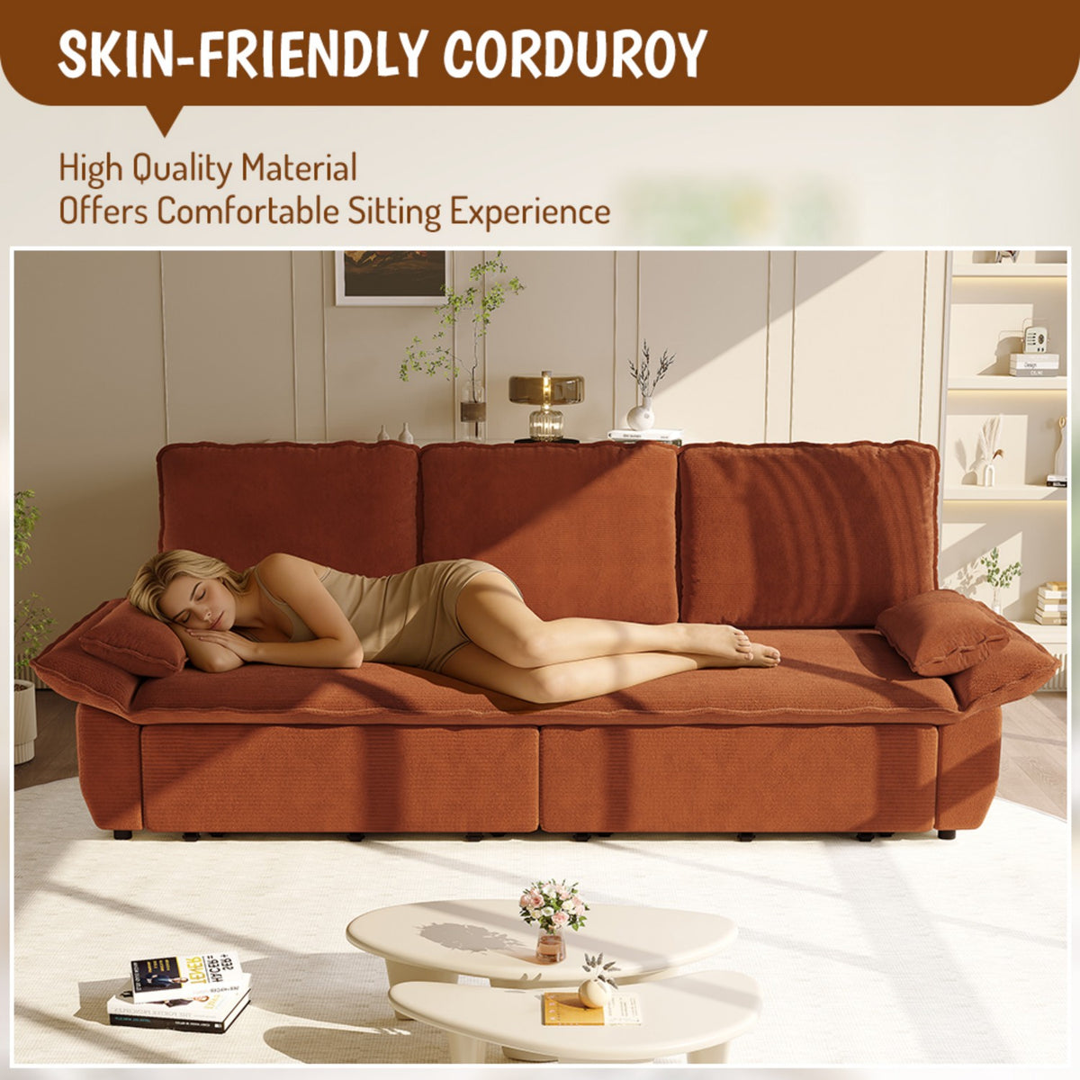 94.5" 3-in-1 Corduroy Queen Pull-Out Sofa Bed