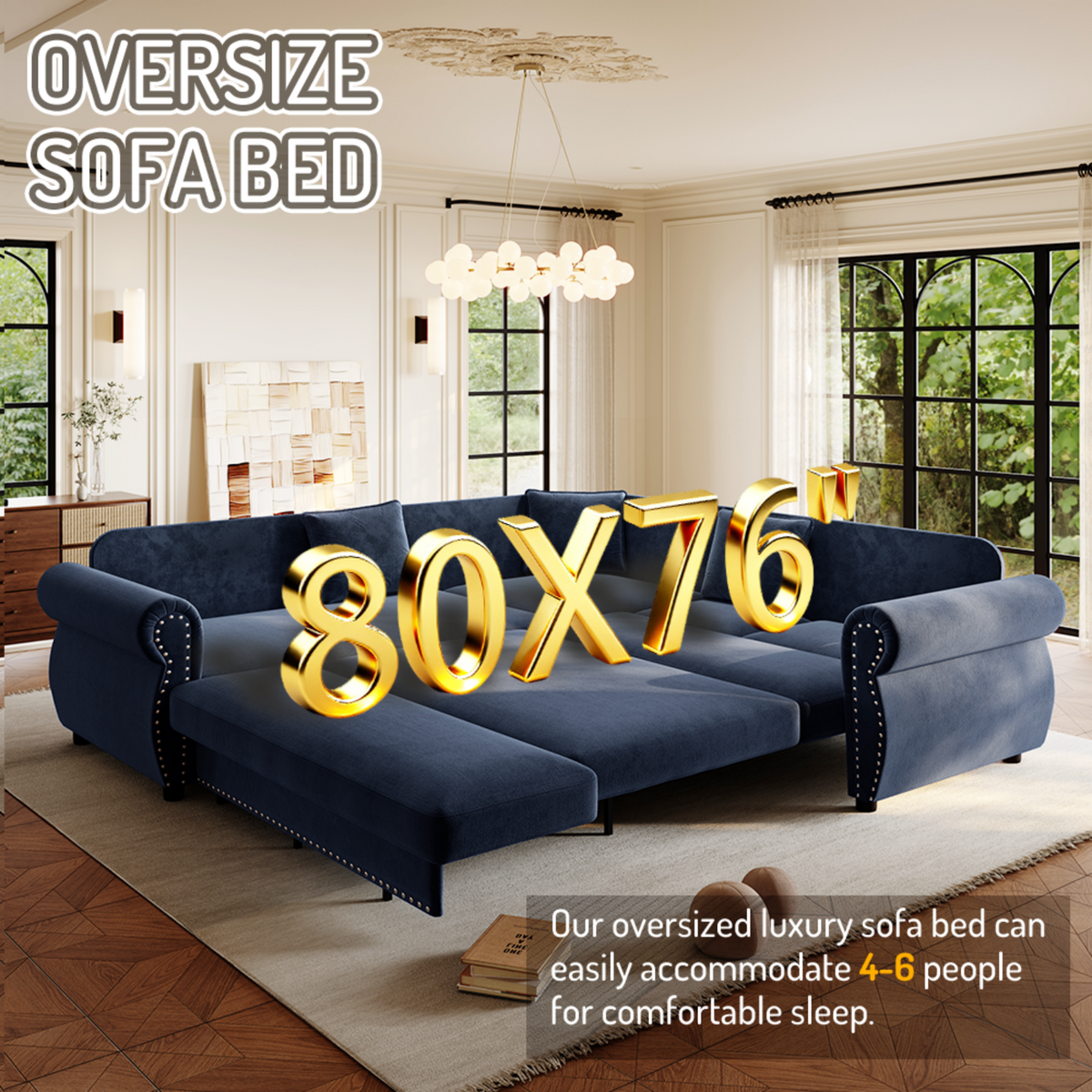 88.2" L-Shaped Chenille Sectional Sofa with Pull-Out Bed & Rolled Arm