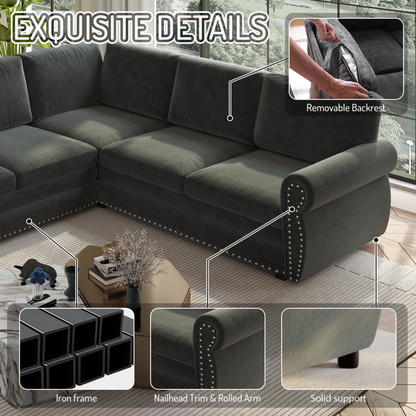 88.2" L-Shaped Chenille Sectional Sofa with Pull-Out Bed & Rolled Arm