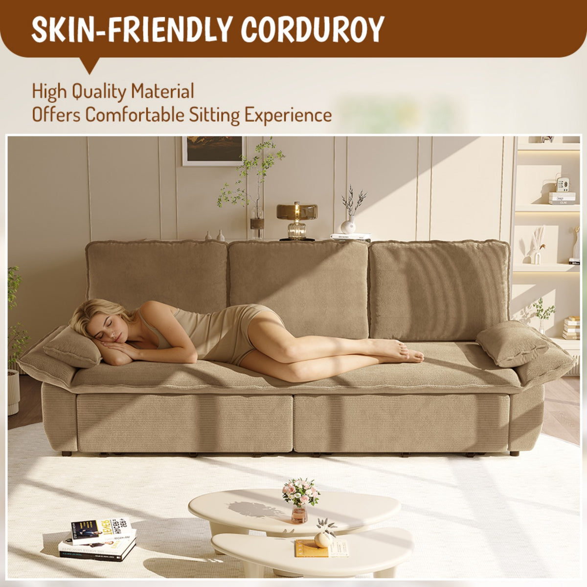94.5" 3-in-1 Corduroy Queen Pull-Out Sofa Bed