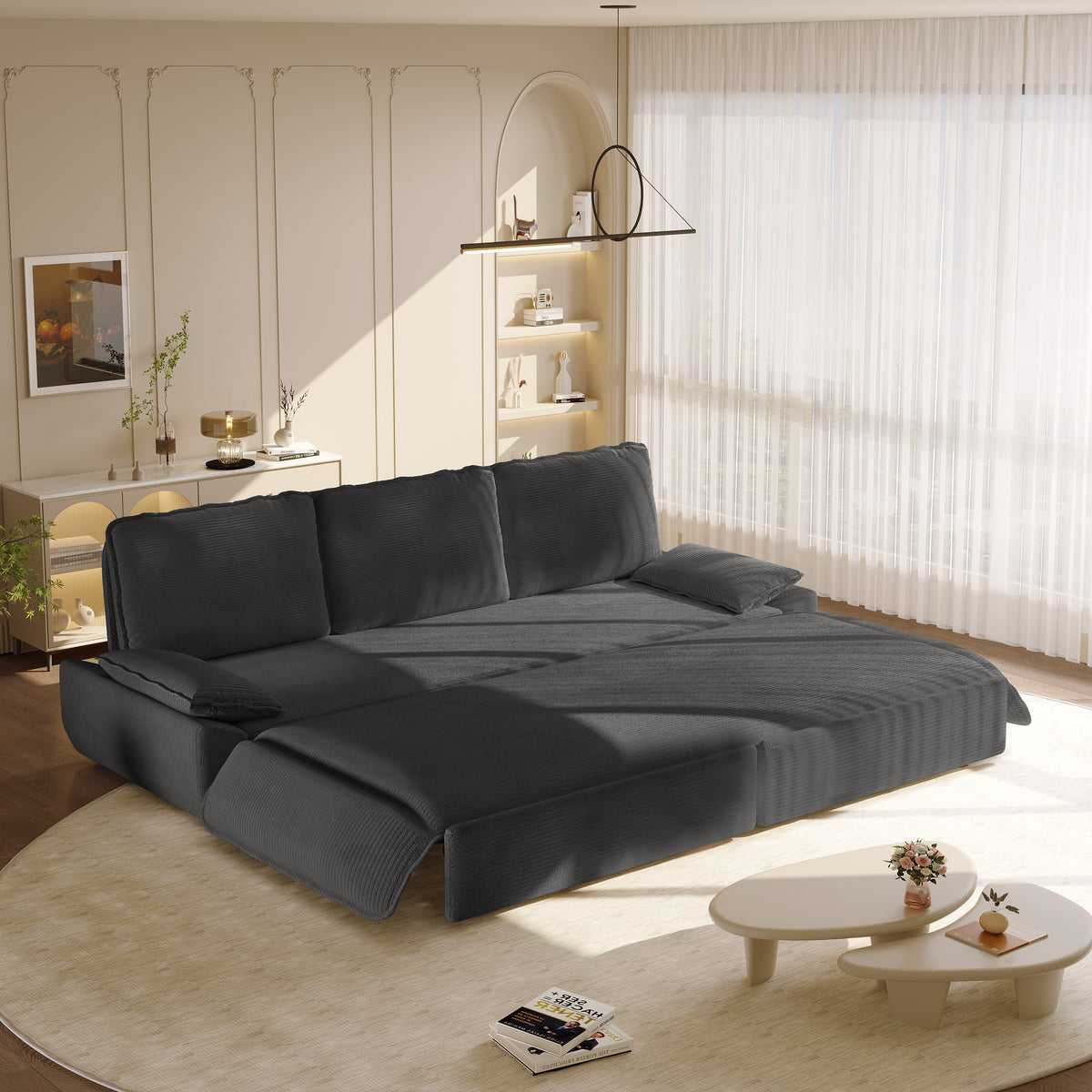 94.5" 3-in-1 Corduroy Queen Pull-Out Sofa Bed