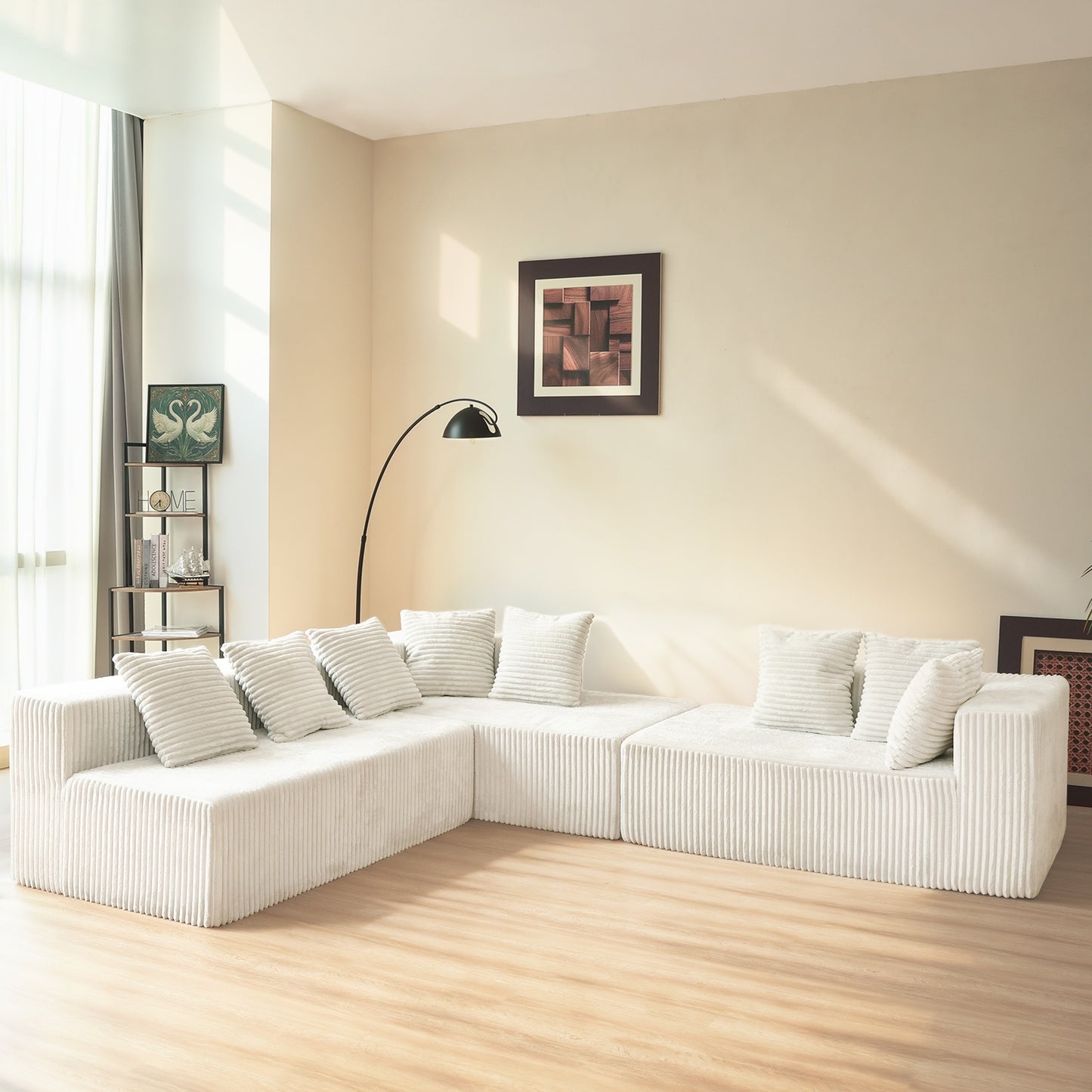 6-Seat Upholstered Modular Sectional Sofa with Square Arms & Pillow Back - Medium-Soft Comfort for Living Room