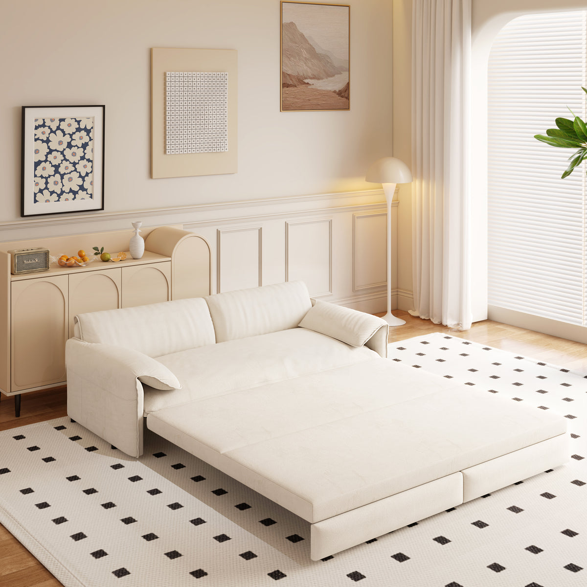 3-in-1 Convertible Queen Sofa Bed with Side Storage, Velvet Loveseat
