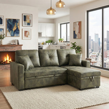 L-Shaped Sectional Sofa with Pull-Out Bed, Reversible Chaise & Storage