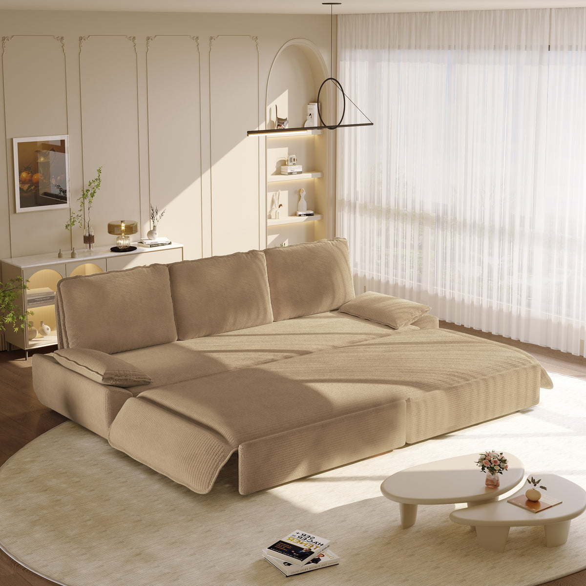 94.5" 3-in-1 Corduroy Queen Pull-Out Sofa Bed