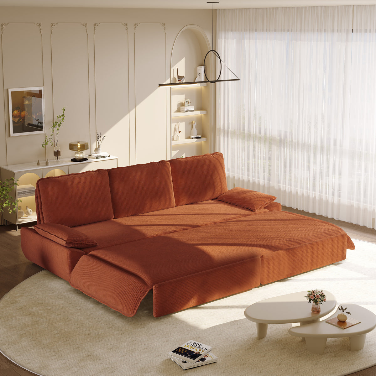 94.5" 3-in-1 Corduroy Queen Pull-Out Sofa Bed
