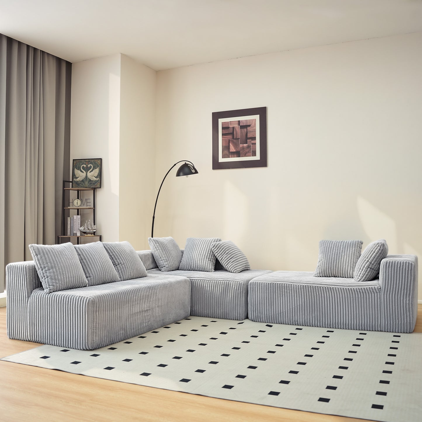 6-Seat Upholstered Modular Sectional Sofa with Square Arms & Pillow Back - Medium-Soft Comfort for Living Room