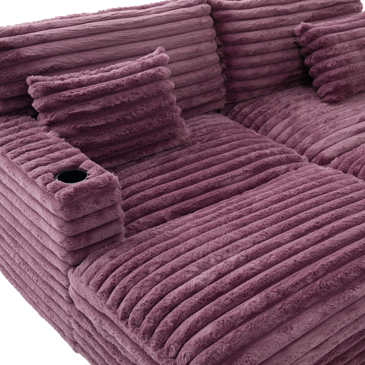 82" Oversized Double Chaise Lounge Sofa Bed with USB Ports & Cup Holders