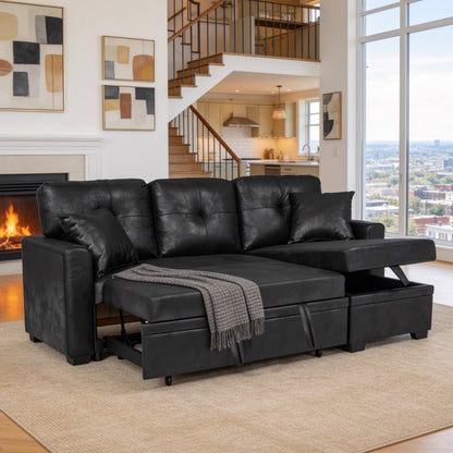 L-Shaped Sectional Sofa with Pull-Out Bed, Reversible Chaise & Storage