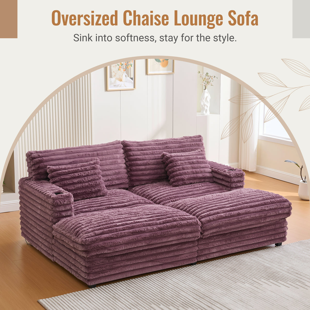82" Oversized Double Chaise Lounge Sofa Bed with USB Ports & Cup Holders