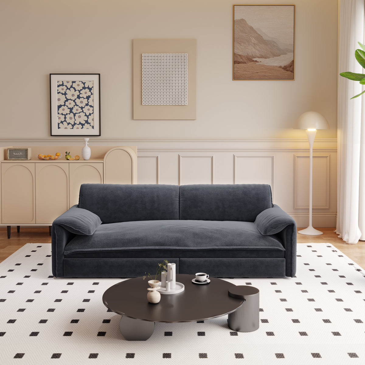 3-in-1 Convertible Queen Sofa Bed with Side Storage, Velvet Loveseat