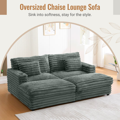 82" Oversized Double Chaise Lounge Sofa Bed with USB Ports & Cup Holders