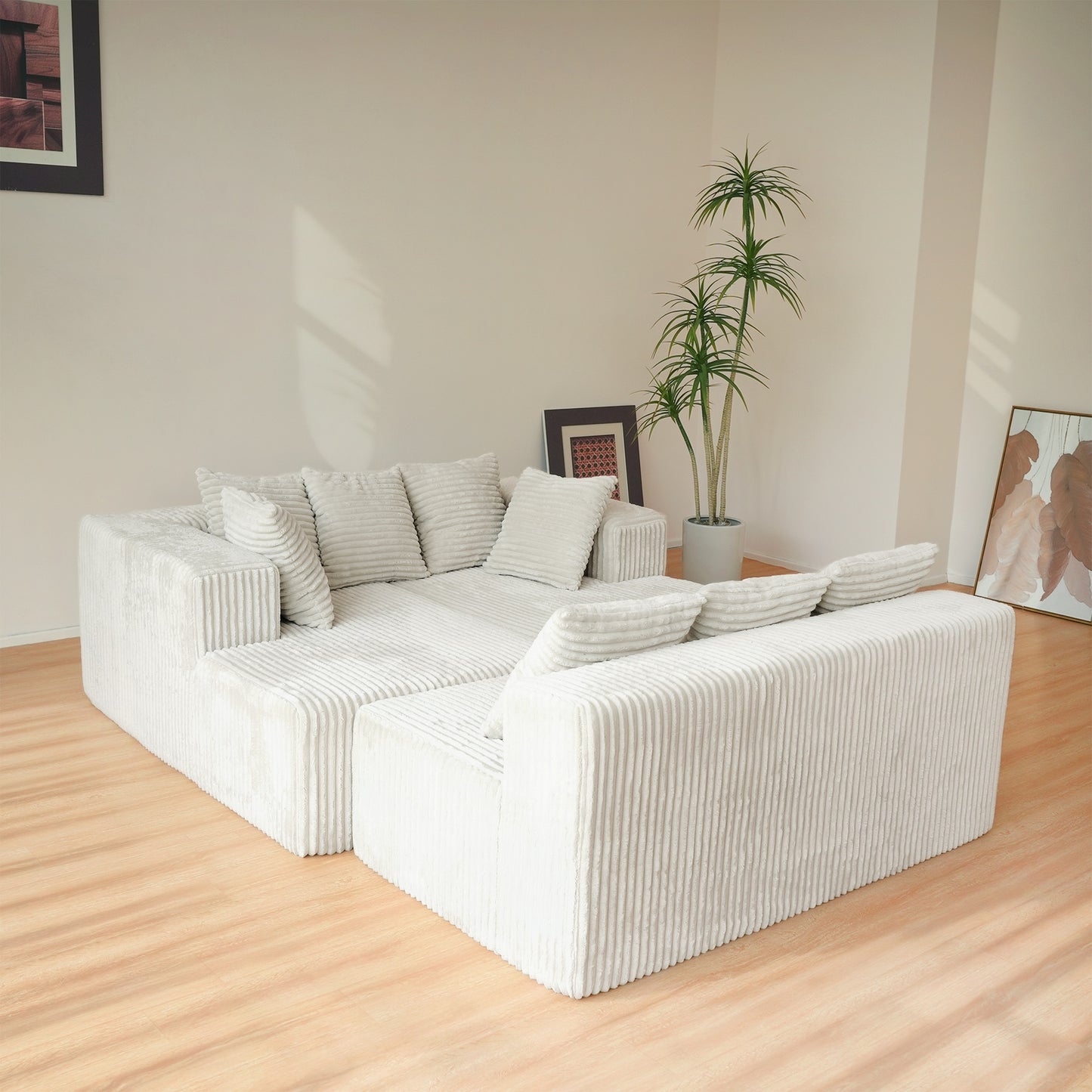 6-Seat Upholstered Modular Sectional Sofa with Square Arms & Pillow Back - Medium-Soft Comfort for Living Room