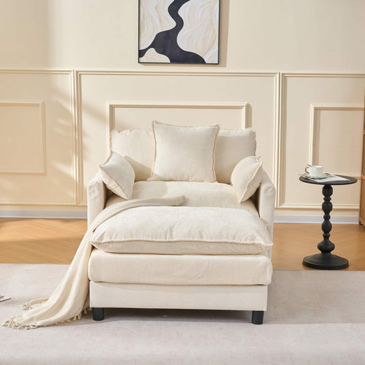 39.4" Chenille Accent Chair with Ottoman, Beige Upholstered Armchair