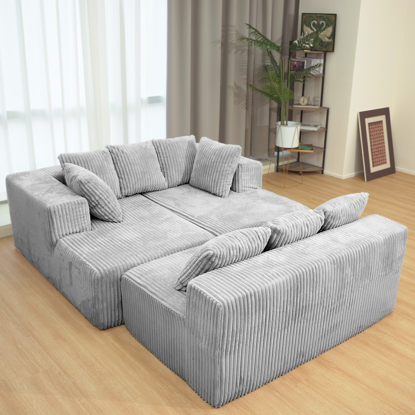 6-Seat Upholstered Modular Sectional Sofa with Square Arms & Pillow Back - Medium-Soft Comfort for Living Room