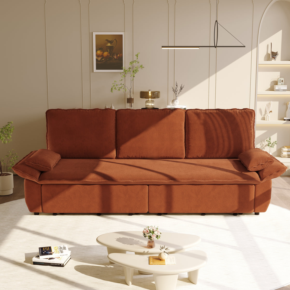 94.5" 3-in-1 Corduroy Queen Pull-Out Sofa Bed