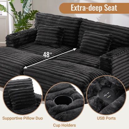 82" Oversized Double Chaise Lounge Sofa Bed with USB Ports & Cup Holders