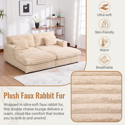82" Oversized Double Chaise Lounge Sofa Bed with USB Ports & Cup Holders