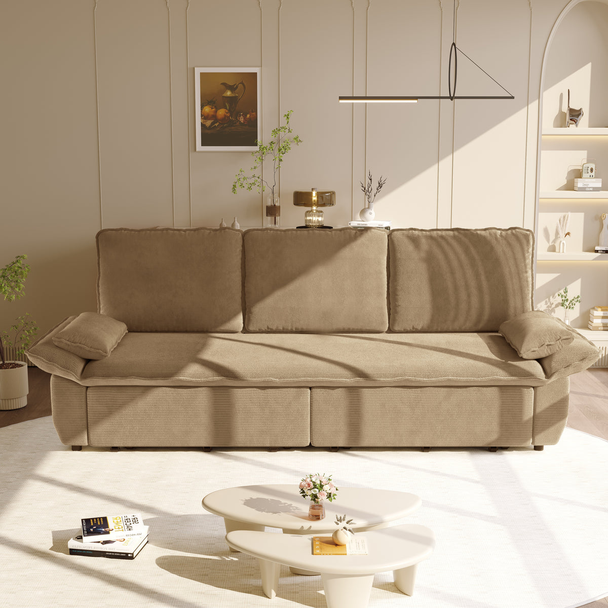94.5" 3-in-1 Corduroy Queen Pull-Out Sofa Bed