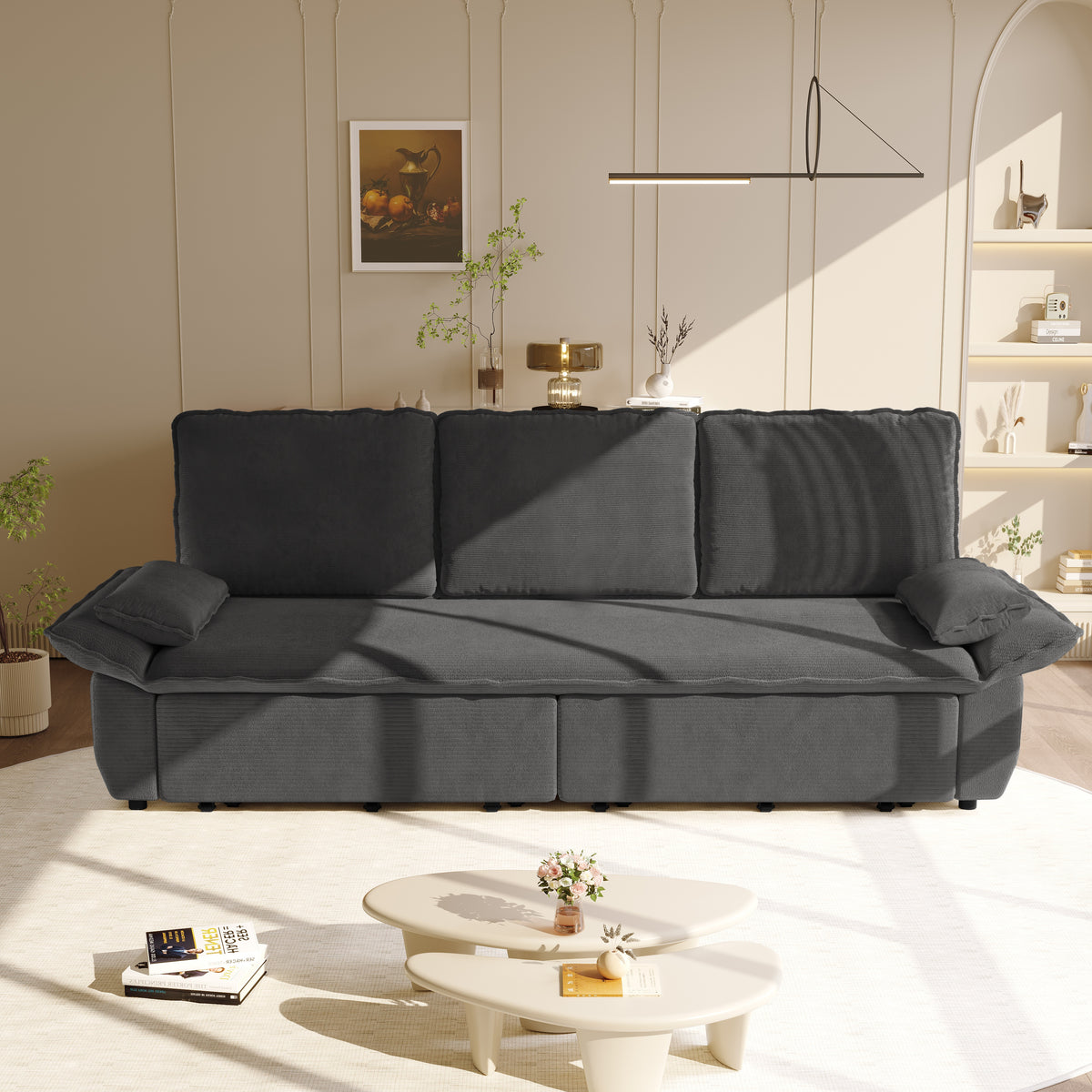 94.5" 3-in-1 Corduroy Queen Pull-Out Sofa Bed